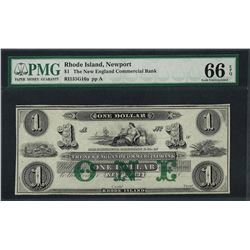 1800's $1 The New England Commercial Bank Obsolete Note PMG Gem Uncirculated 66E