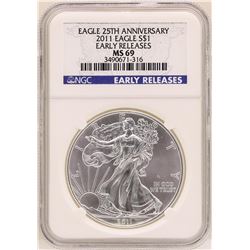2011 $1 American Silver Eagle Coin NGC MS69 Early Releases