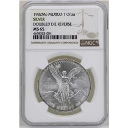 1982Mo Mexico Libertad Onza Doubled Die Reverse Silver Coin NGC MS65