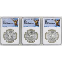 Lot of 1982Mo/1983Mo/1985Mo Mexico Libertad Onza Silver Coins NGC MS66