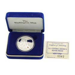 SS Central America .999 Fine Silver Proof Metal w/ Gold Nugget w/Box & COA