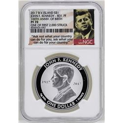 2017 British Virgin Islands $1 John F. Kennedy Reverse Proof Coin NGC PF70