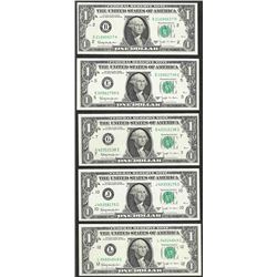 District Set of 1963B $1 Federal Reserve BARR Uncirculated Notes