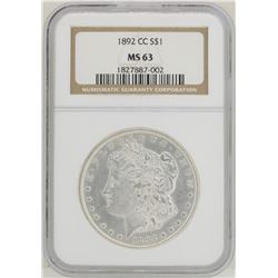 1892-CC $1 Morgan Silver Dollar Coin NGC MS63