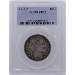 1913-S Barber Half Dollar Coin PCGS VF25