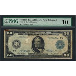 1914 $50 Federal Reserve Note Richmond Fr.1042 PMG Very Good 10