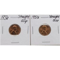 Lot of (2) 1956 Straight Clipped Planchet Lincoln Wheat Pennies ERROR Coins