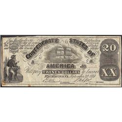 1861 $20 Confederate States of America Note