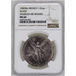 1982Mo Mexico Libertad Onza Doubled Die Reverse Silver Coin NGC MS66