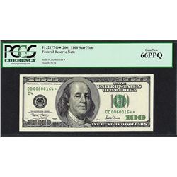 2001 $100 Federal Reserve STAR Note PCGS Gem New 66PPQ