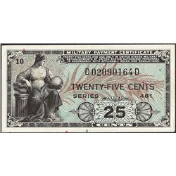 Series 481 Twenty-Five Cents Military Payment Certificate Note