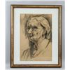 Image 2 : L. DANIELS Charcoal on Paper Portrait of Old Lady