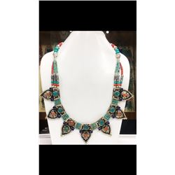 Tibet Hand Made Turquoise, Coral, Lapis Lazuli Necklace