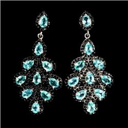 Natural Neon Blue Apatite Black Spinel Earrings