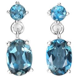Natural LONDON BLUE TOPAZ OVAL & ROUND Earrings