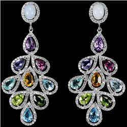 Natural White Opal & Multi Gemstone Earrings