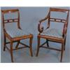 Image 1 : A set of six Regency mahogany dining chairs, including one with arms with ebony strung cresting r...