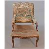 Image 1 : A Louis XIV walnut fauteuil, the square shaped back retaining early 18th century gros and petit p...