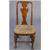Image 1 : An early 18th century oak dining chair, with a solid vase shaped splat over turned stretcher with...
