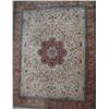 Image 1 : An Ishfahan Persian garden rug, ivory field with central floral medallion and flowering vines thr...