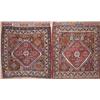 Image 1 : Two similar Kashgia rugs, woven large hooked central lozenge medallions within geometric borders,...
