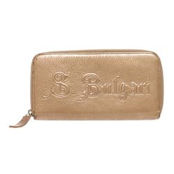 Bvlgari Gold Metallic Leather Long Zippy Wallet