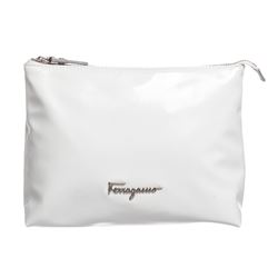 Salvatore Ferragamo White Vinyl Cosmetic Pouch Bag