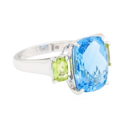 10.16 ctw Blue Topaz and Peridot Ring - 14KT White Gold