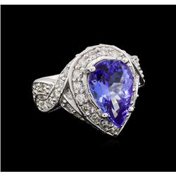 14KT White Gold 3.10 ctw Tanzanite and Diamond Ring