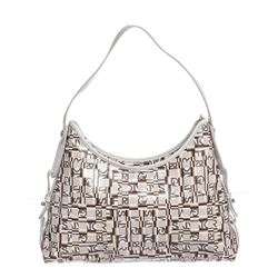 Salvatore Ferragamo White Coated Canvas Leather Printed Shoulder Bag