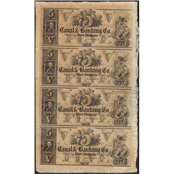 Uncut Sheet of 1800's $5 Canal & Banking Co. Obsolete Notes