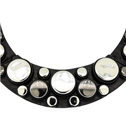 Metallic Button Bib Necklace - Black Plated