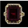 Image 2 : 12.34 ctw Rubellite and Diamond Ring - 14KT Yellow Gold