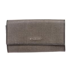 Bvlgari Gray Coated Canvas Leather Trim Continental Long Wallet