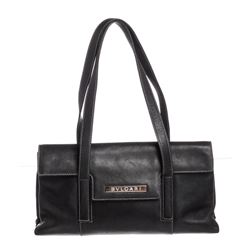 Bvlgari Black Leather Stitch Shoulder Bag
