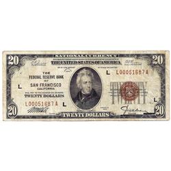 1929 $20 San Francisco CA Federal Reserve Bank Note