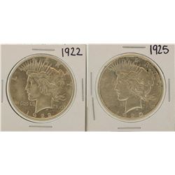 Lot of 1922 & 1925 $1 Peace Silver Dollar Coins