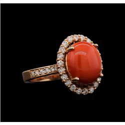 14KT Rose Gold 4.38 ctw Coral and Diamond Ring