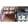 Image 4 : TWO CAMP CHAIRS, THREE NEW WOOL BLANKETS, AND CAMP CUSHIONS WITH PAIR OF PATIO OTTOMANS