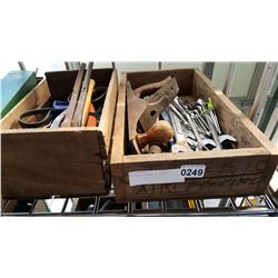 TWO WOOD CRATES OF TOOLS