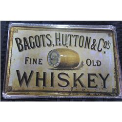 NEW 12 X 8 INCH BAGOTS HUTTON AND CO WHISKEY TIN SIGN