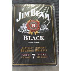 NEW 12 X 8 INCH JIM BEAM BLACK TIN SIGN