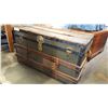 Image 2 : WOOD AND METAL BOUND TRUNK WITH LEATHER STRAPS