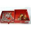 Image 1 : TWO RED BOXES OF RHINESTONE JEWELLRY AND OTHER JEWELLRY