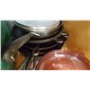 Image 2 : 6 CAST IRON FRYING PANS AND PURPLE GLASS POT W/ LID