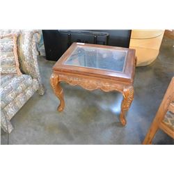 CARVED GLASSTOP END TABLE