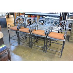 4 METAL PATIO CHAIRS W/ CUSHIONS