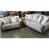 Image 1 : NEW ASHLEY SIGNATURE DESIGN CONTEMPORARY ROLLED ARM WOOD FRAMED SOFA, LOVESEAT AND THROW PILLOWS, RE