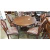 Image 1 : NEW ASHLEY SIGNATURE DESIGN MAHOGANY FINISH ROUND CARVED DINING TABLE , 3 CARVED SIDE CHAIRS, AND 2 