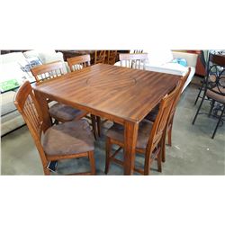 NEW ASHLEY SIGNATURE DESIGN SQAURE COUNTER HEIGHT DINING TABLE WITH LAZY SUSAN, AND 6 ULPHOSTERED ST